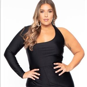 Curvy Sense spandex one shoulder gown in black